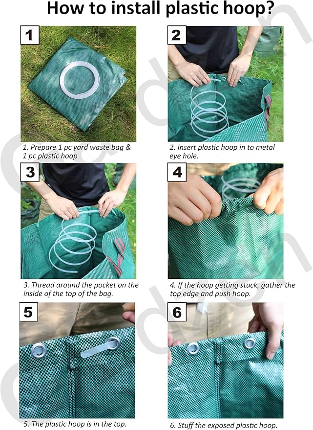 Gardzen 3-Pack 72 Gallon Yard Waste Bags, Reusable Heavy Duty Collapsible Garden Leaf Bags with Plastic Ring, Stand-Up Yard Waste Bin for Leaves, Lawn Debris & Grass Clippings