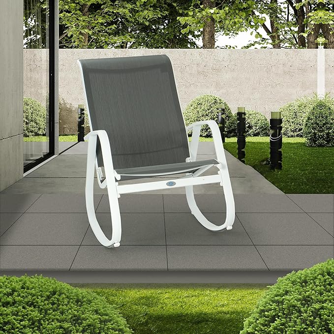 Kozyard Outdoor Patio Rocking Sling Chair with Powder Coated Aluminum Frame and Weather Resistant Breathable Mesh Fabric for Patio Porch Yard Garden