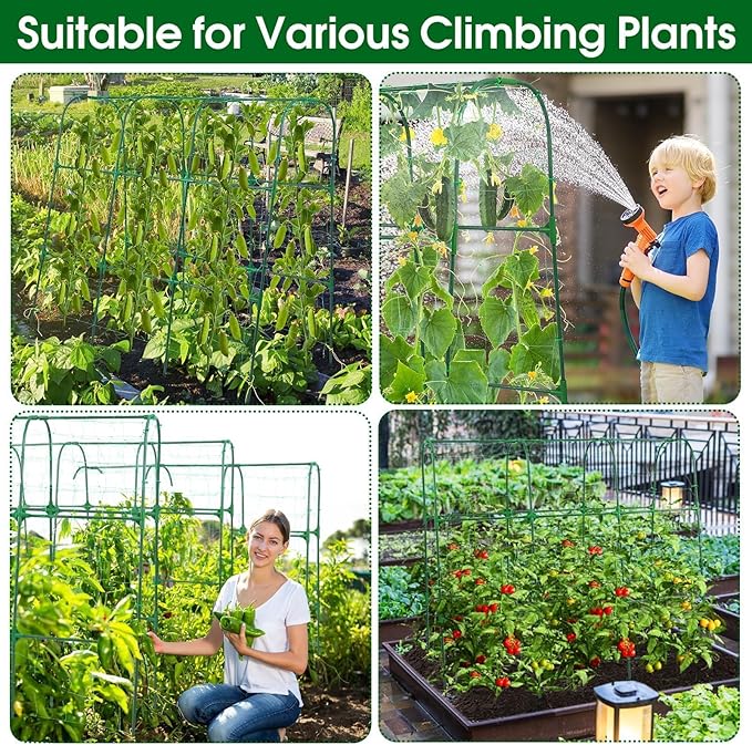 Garden Arch Trellis for Climbing Plants Outdoor, 50x48 inch Cucumber Trellis Raised Bed, Rustproof Metal Climbing Plant Support Vegetable Vine Flower Fruits, with Netting, Lightweight, Green