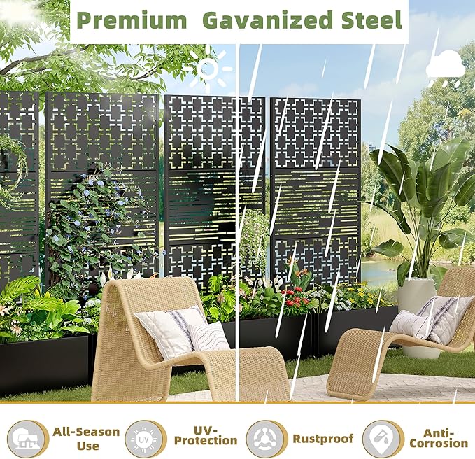 Casaphoria Metal Raised Garden Bed with Trellis and Wheels, 72"x47"x16" Planter Box for Climbing Plants, Vegetables & Vines, Features Drainage Holes and Privacy Screen, Black(Square&Shine)