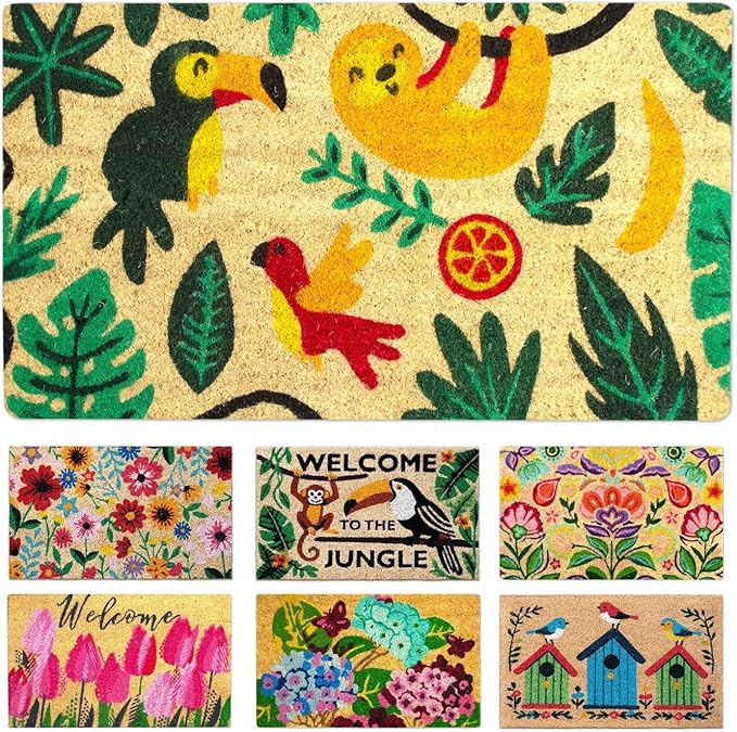 Coir Door Mat for Outside Entrance, Welcome Indoor Outdoor Doormat, Funny Front Door Mats 16"x27.5" (Jungle)