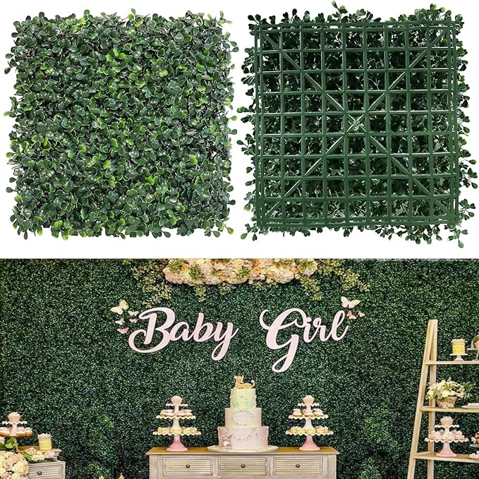 Grass Wall Panels, 10"x 10"(20pcs) 4-Layer Artificial Boxwood Faux Green Wall for Interior