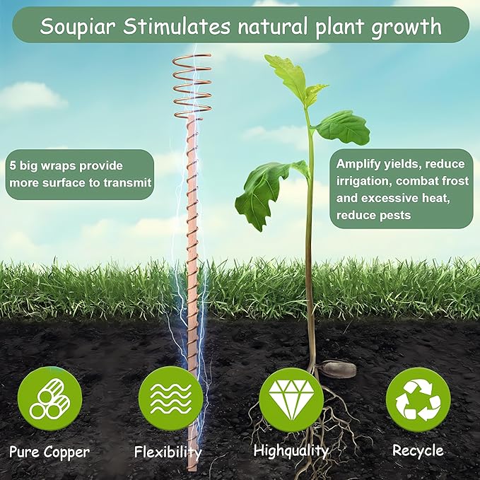 Soupiar 12inch Electroculture Plant Stakes,20Pcs Long Copper Garden Stakes, Electroculture Copper Coil Antennas for Vegetable Gardening High-Yield, Eco-Friendly