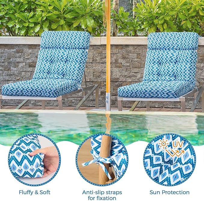 Barydat 4 Pcs Tufted High Back Chair Cushion Indoor Outdoor Seat and Back Cushions Palm Leaves Tropical Plants Lawn Rocking Chair Pads with Ties for Adirondack Patio Garden(Blue Argyle)