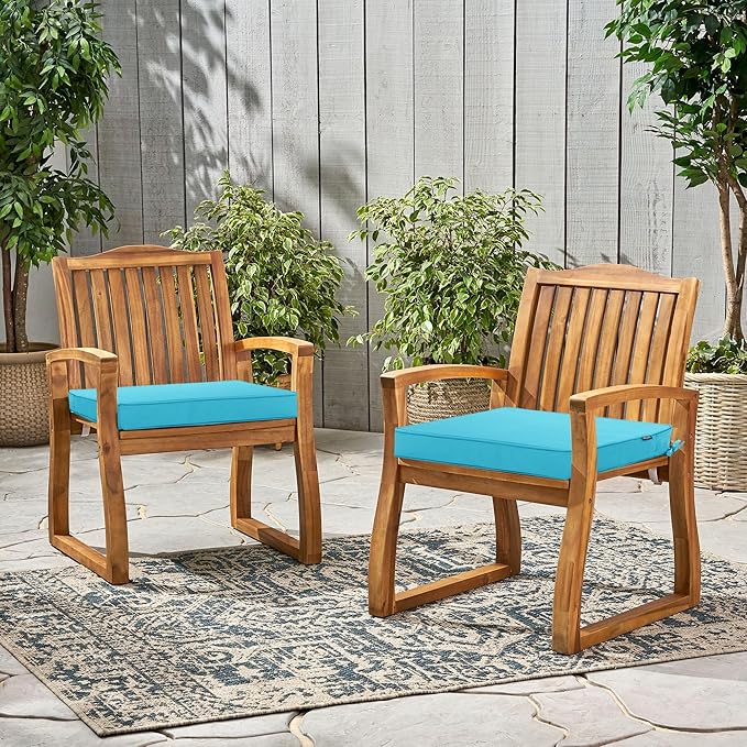 Outdoor Chair Cushions 19 x 19 Inch Waterproof Patio Chair Cushions with Tie 5 Year Color Fastness Thick Outdoor Seat Cushion for Garden Lawn Patio Furniture Teal Set of 2