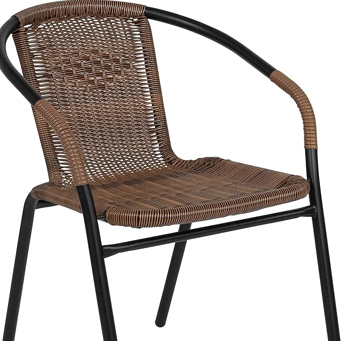 Flash Furniture Lila 3-Piece 28" Square Indoor/Outdoor Patio Table and Chairs Set, Glass Metal Bistro Table and 2 Stacking Rattan Chairs, Brown