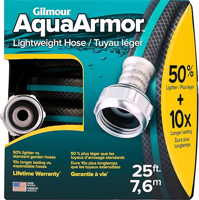 Gilmour AquaArmor Garden Hose, Lightweight, Kink Free, Drinking Water Safe, 1/2" x 25'