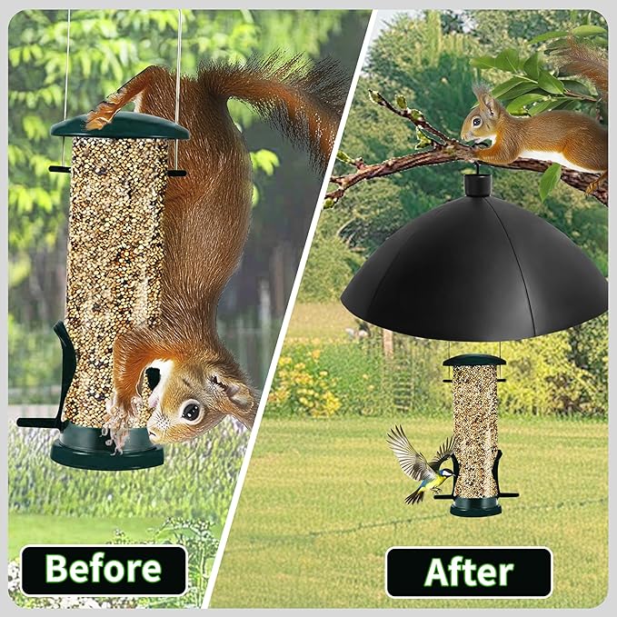 TCBWFY 2 Pack 18 Inch Squirrel Proof Baffle for Protecting Bird Feeders and Houses,Hang Mount Raccoon and Squirrel Guard for Feeder Pole with Windproof Shepherd Hooks,Outdoor Hang Bird House Guard