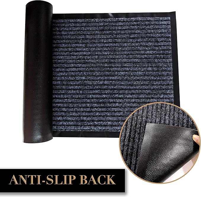 LuxUrux 2-Pack Heavy-Duty Striped Gray Rubber Door Mats - Indoor/Outdoor, Easy-Clean, Waterproof, Low-Profile (17'' x 30'') - Durable Solution for High-Traffic Entryways, Patios, and Garages