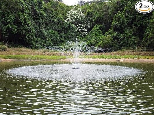 HQUA FS02 120V, 1/4HP, Large Pond Floating Fountain with FSL01 LED RGB Color-Changing Light Sets, 100’ Cord, 9000 GPH, Two Spray Patterns 25'×6' and 13'×4'