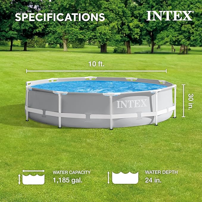 INTEX 26701EH Prism Frame Above Ground Swimming Pool Set: 10ft x 30in – Includes 330 GPH Filter Pump – Removable Pool Ladder