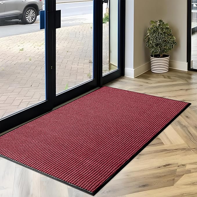 LuxUrux® Durable Rubber Door Mat - Heavy Duty, Indoor/Outdoor, Easy Clean, Waterproof, Patio, Garage - Commercial Floor Mat for Entry (red, 3' x 6' (Runner))
