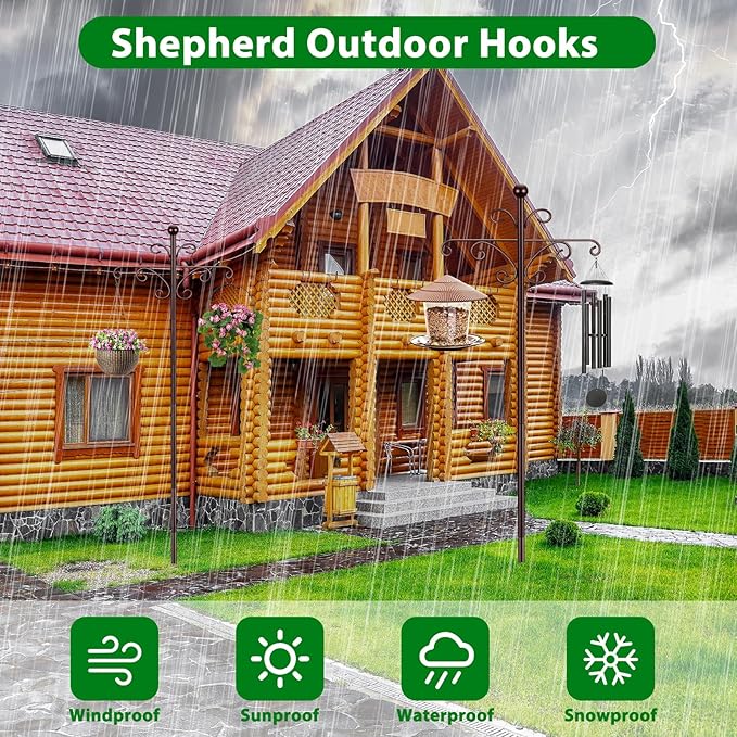 Bird Feeder Pole for Outdoors Heavy Duty Squirrel Proof, 2 Pack 76 Inch Adjustable Tall Shepherds Hooks for Outdoor with 7 Prongs Base, Double Shepherd Hooks (2 Pack Copper, 76 Inch)