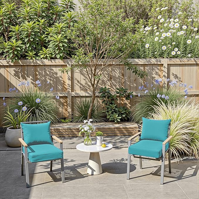 Outdoor Chair Cushions 22 x 22 x 3 Inch, Waterproof & Fade Resistant Patio Seat Cushion for Furniture with Handle and Ties, Thick Seating Pads for Outside Sofa Couch Set of 2, Teal