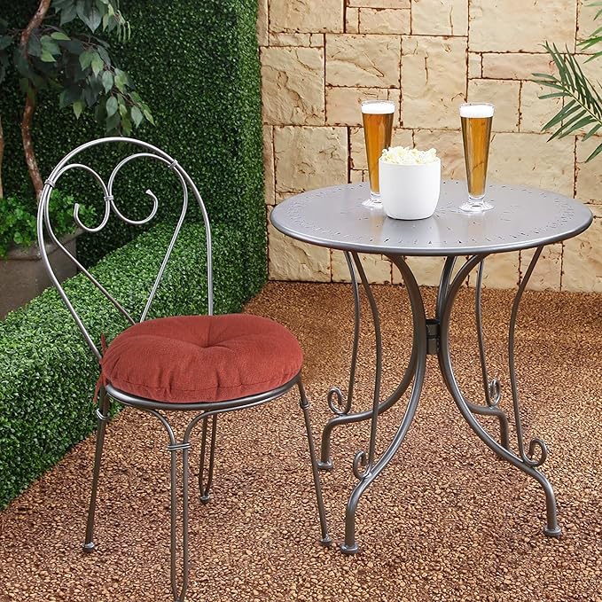 Magpie Fabrics Outdoor 15"x15"x4" Round Bistro Seat Cushions with Ties Set of 2, Tufted Waterproof Patio Floor Chair Pads for Home Garden Balcony Kitchen Office Porch, Dark Red