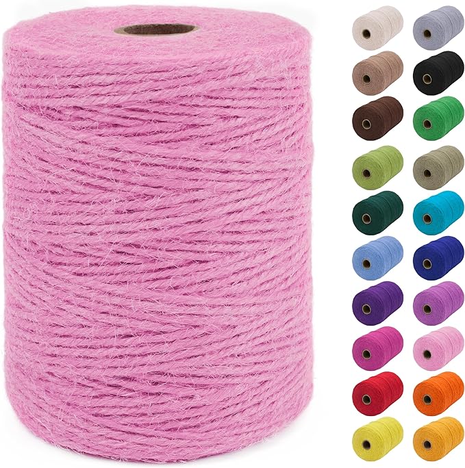 JeogYong 2mm Jute Twine String 656 Feet Natural Thick Garden Twine for Crafts, Hemp Twine for Outdoor, Gardening, Gift Wrapping, Plants, Packing Materials (Pink)