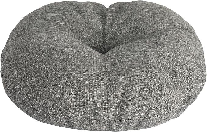 Magpie Fabrics Outdoor 15"x15"x4" Round Bistro Seat Cushions with Ties Set of 2, Tufted Waterproof Patio Floor Chair Pads for Home Garden Balcony Kitchen Office Porch, Heather Grey