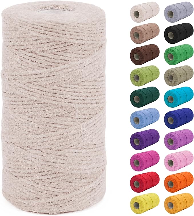 JeogYong 2mm Jute Twine String 328 Feet Natural Thick Garden Twine for Crafts, Hemp Twine for Outdoor, Gardening, Gift Wrapping, Plants, Packing Materials (White)