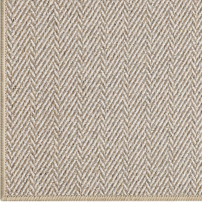 LUMI Ultra Thin Indoor Door Mat for Entrance 17"x30", Non Slip Entryway Mat, Low Profile Doormat, Unique Herringbone Design Carpet for Inside, Patio, Porch, Beige