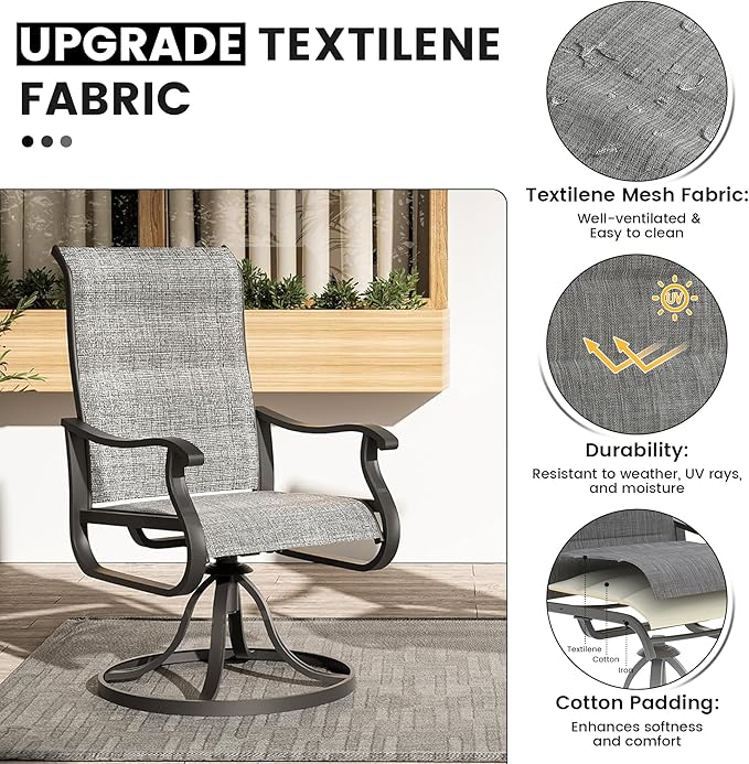 Patio Swivel Chairs Set of 6, Outdoor Dining Chairs with High Back, All-Weather Swivel Rocker Chair for Lawn, Porch or Garden (Padded Dark Grey)