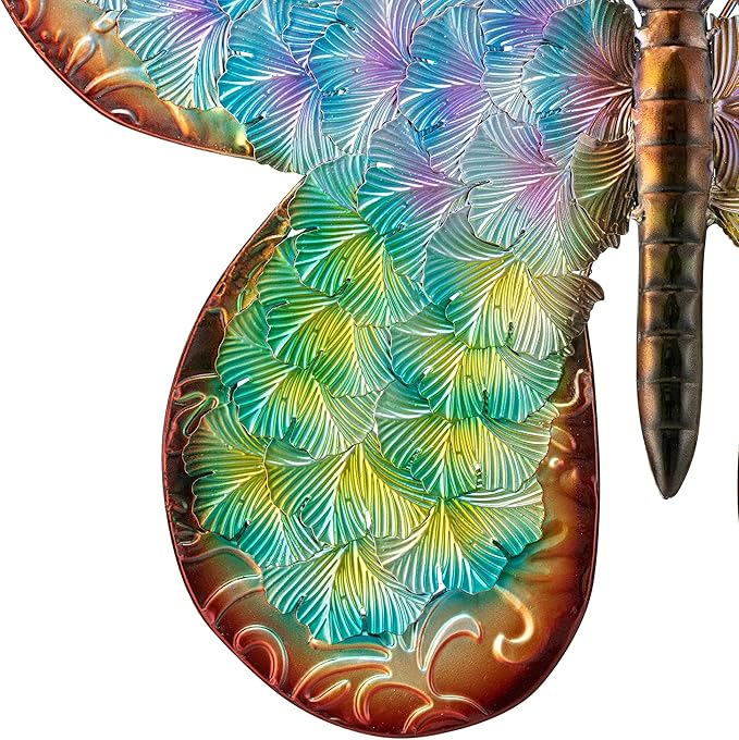 Glitzhome Metal Butterfly Wall Decor, 20 "H Colorful Metal Wall Art with Hand Painted Distressed Finish and 3D Embossed Texture, Outdoor Porch Patio Home Wall Accent
