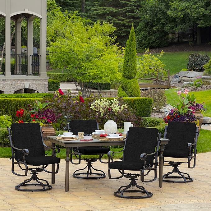 Arden 2-Pack Outdoor Patio Dining Chair Cushion, 20x44, Rain-Proof Seat Pad, Fade-Resistant Outdoor Cushion Black Leala