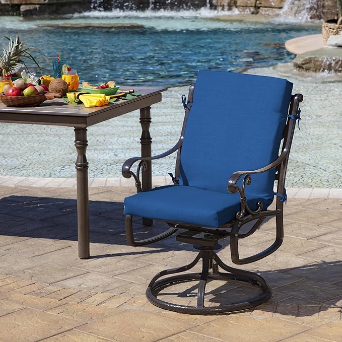 Arden Outdoor Patio Dining Chair Cushion, 20x44, Rain-Proof Seat Pad, Fade-Resistant Outdoor Cushion Cobalt Blue Texture