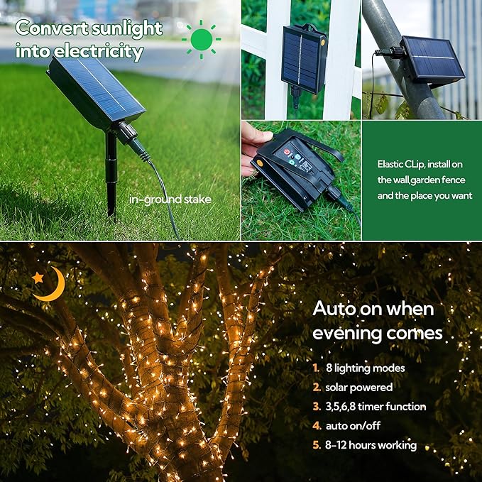 woohaha 2 Pack Solar Outdoor String Lights,Total 144ft 400 LED Solar Christmas Lights with Remote and Timer, 8 Modes Twinkle Lights Outdoor Waterproof for Tree,Garden,Patio,Xmas,Party(Warm White)