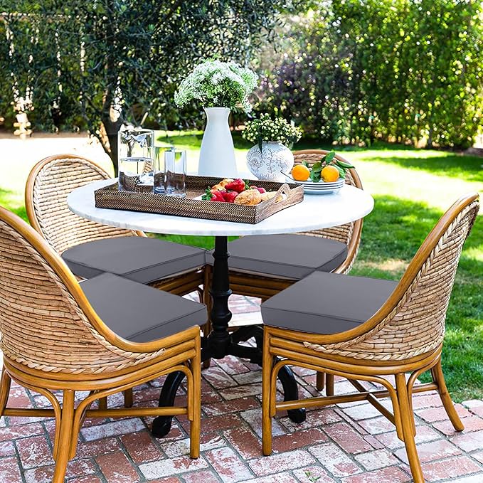Outdoor Chair Cushions Set of 4 Waterproof Patio Chair Cushions with Tie 5 Year Color Fastness Thick Outdoor Seat Cushion for Garden Lawn Round Corner Dark Grey 17x16 Inch