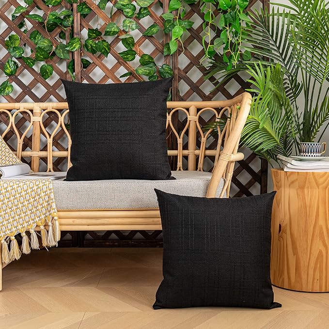 Kevin Textile Pack of 2 Decorative Outdoor Waterproof Throw Pillow Covers Checkered Pillowcases Classic Cushion Cases for Patio Couch Bench 18 x 18 Inch Black
