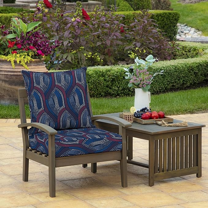 Arden Outdoor Foam Deep Seat Cushion Set, 24 in x 24 in, Weather-Proof, Rain-Proof, Fade Resistant Patio Cushion, Bottom and Back Cushion for Chair, Sofa, and Couch Sapphire Liberty Mosaic