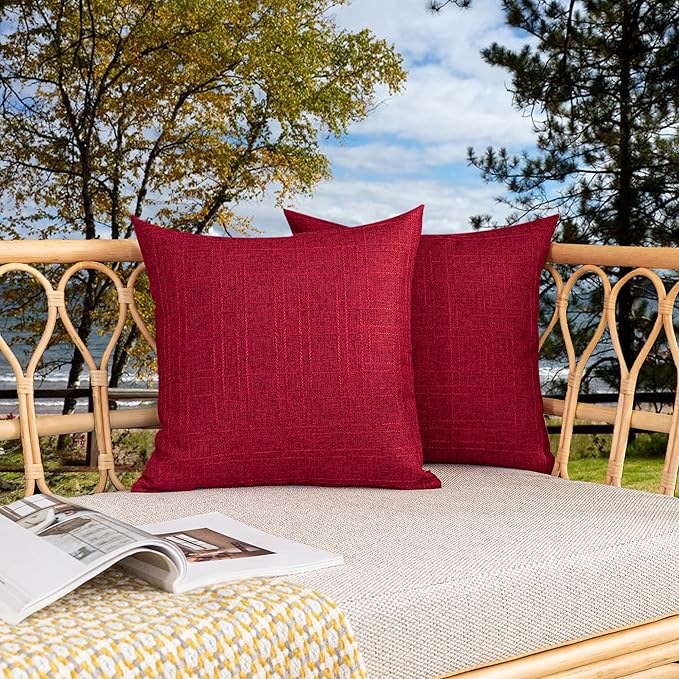 Kevin Textile Outdoor Waterproof Pillow Covers Pack of 2 Checkered Decorative Euro Sham Cushion Throw Pillowcases Shell for Patio Tent Garden Couch Bed Sofa 26x26 Inch Red