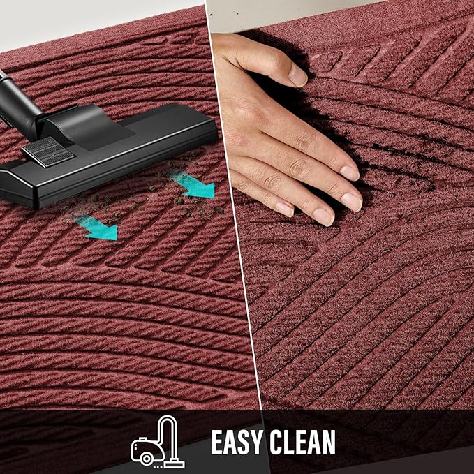 Sturdy Front Door Mat, Absorbent Muddy Dirt Resist Welcome Door Mats Outdoor Indoor, Stain and Fade Resistant, Non-Slip Backing Entry Mat Low Profile Doormat for Entryway, 36×24, Red
