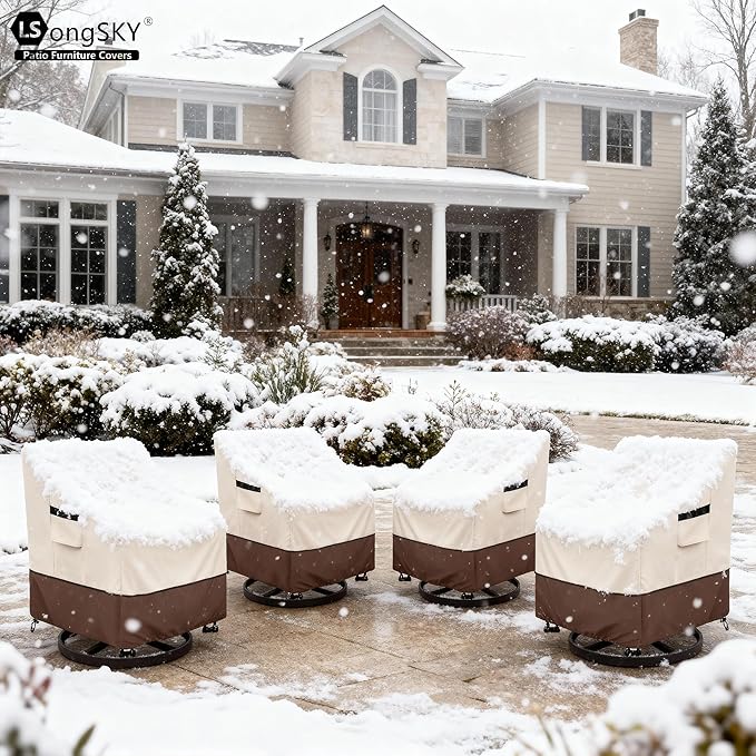 Patio Swivel Chair Cover 4 Pack,Waterproof Heavy Duty Patio Chair Covers,Swivel Chair Cover for Outdoor Furniture Covers Waterproof(33 W x 35 D x 36 H inches),Beige&Brown
