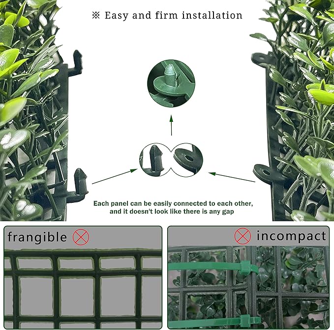 Bybeton Artificial Green Wall Panel,10"x 10"(24Pcs) Boxwood Faux Grass Wall Panels for Interior Wall, Backdrop Wall,Garden Wall and Indoor Outdoor Plant Wall Decor