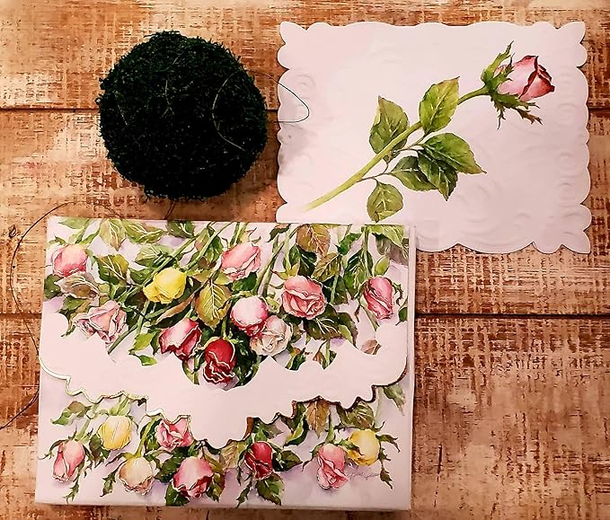 Poster Foundry Long Stem Roses Portfolio Boxed Note Cards by Carol Wilson. 10 embossed 4x5 Die-Cut Notecards and Matching Envelopes in Decorative Gift Box with Magnetic Flap. NCP2053