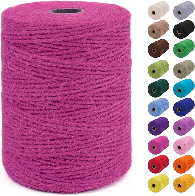 JeogYong 2mm Jute Twine String 656 Feet Natural Thick Garden Twine for Crafts, Outdoor, Gardening, Gift Wrapping, Plants, Packing Materials (Rose Red)