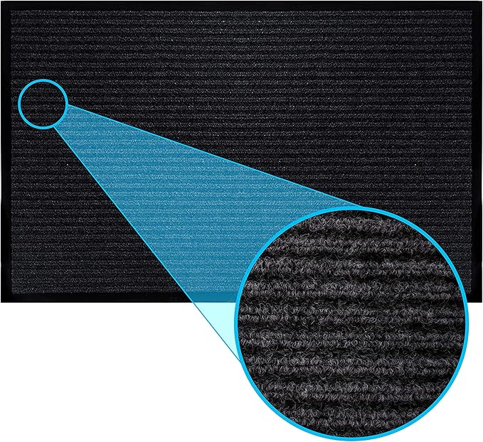 LuxUrux Heavy-Duty Rubber Door Mat - Durable, Indoor/Outdoor, Easy to Clean, Waterproof, Low-Profile Entry Mat for Entry, Patio, Garage - High Traffic (24'' x 36'', Striped Black Design)