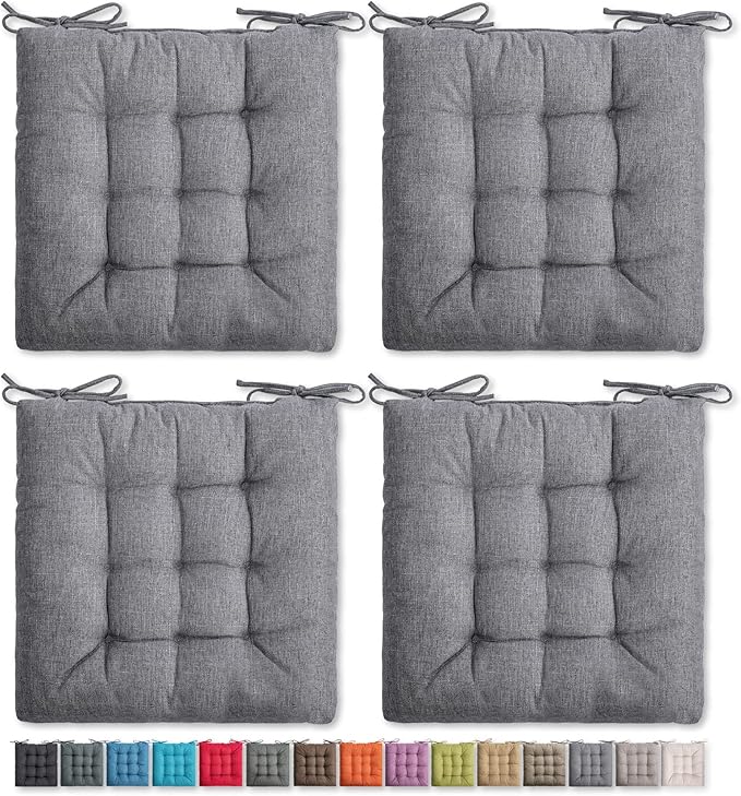 SQUARE MOON 4 Pack Chair Cushions, Seat Cushions, Chair Pads, Chair Mat for Indoor, Outdoor Dining Chair, Kitchen Chairs, Dining Room Chairs (16" × 16" × 4 Pack, Light Grey)