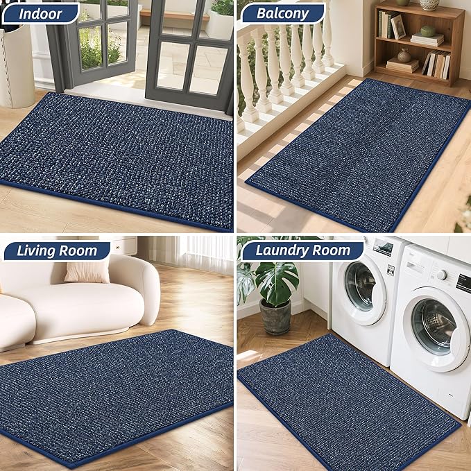 BEQHAUSE Dirt Trapper Door Mat 32" x 48", Non-Slip Washable Doormats Entrance Mat, Dirt Resistant and Absorbent Welcome Mat, Low Profile Floor Mats for Front Back Door and Entryway, Blue