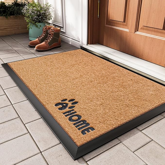 Dirt Trapping Outdoor Welcome Mats, 17x30 Durable Non-Slip Door Mat Outside Entrance, Low Profile Easy Clean Doormat for Patio Porch Front Indoor Entryway, Brown