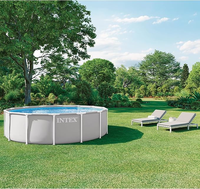 INTEX 26719EP Prism Frame Above Ground Swimming Pool Set: 14ft x 42in – Includes 1000 GPH Cartridge Filter Pump – Removable Ladder – Pool Cover – Ground Cloth