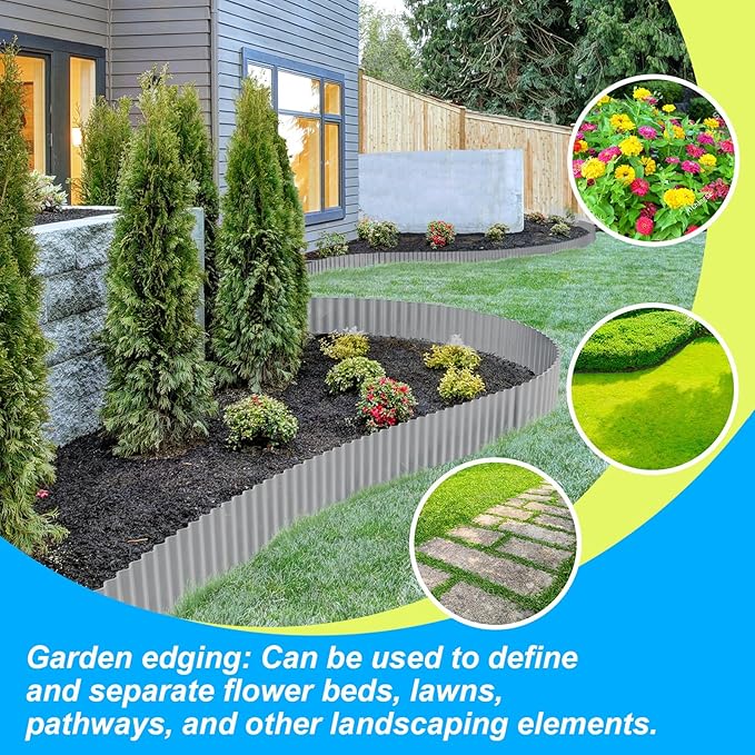 Corrugated Metal Garden Edging 10" x 20Ft, Landscape Edging Border for Lawn, Flower Bed, Garden Fence, Paver Edging (Light Gray)