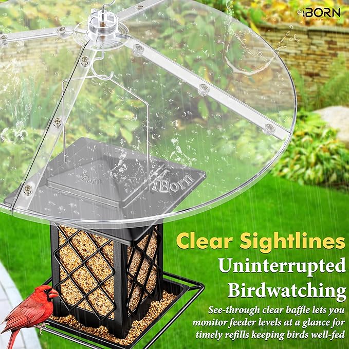 iBorn Baffles for Bird Feeders, 19.5” Oversized Bird Feeder Cover for Rain Guard, Birds Feeders Squirrel Guard, Full Protection for Outdoors, Polycarbonate(PC), Pack of 1, Transparent