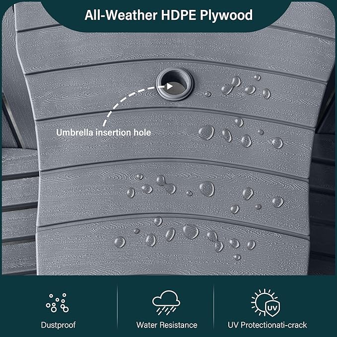 HDPE Adirondack Chairs Set of 2, All-Weather Patio Chairs,Wooden Textured Lawn Chair for Garden,Poolside, Backyard, Deck, Fire Pit,Grey