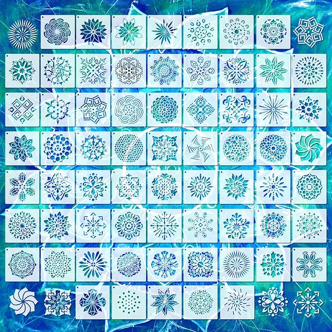 Marspark 66 Pcs Spring Easter Small Stencils for Crafts Reusable 3 Inch Stencils for Painting on Wood DIY Craft Paint Template for Wall Home Decor Card Rock Canvas Drawing Holiday (Mandala)