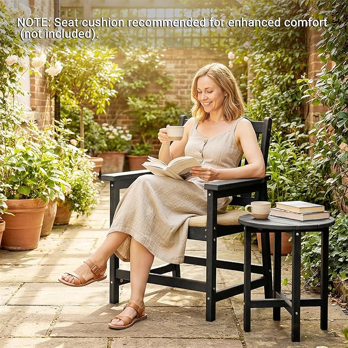 Outsunny All-Weather Patio Chair, HDPE Patio Dining Chair, Heavy Duty Wood-Like Outdoor Furniture for Garden, Backyard, Deck, Porch, Lawn, Black