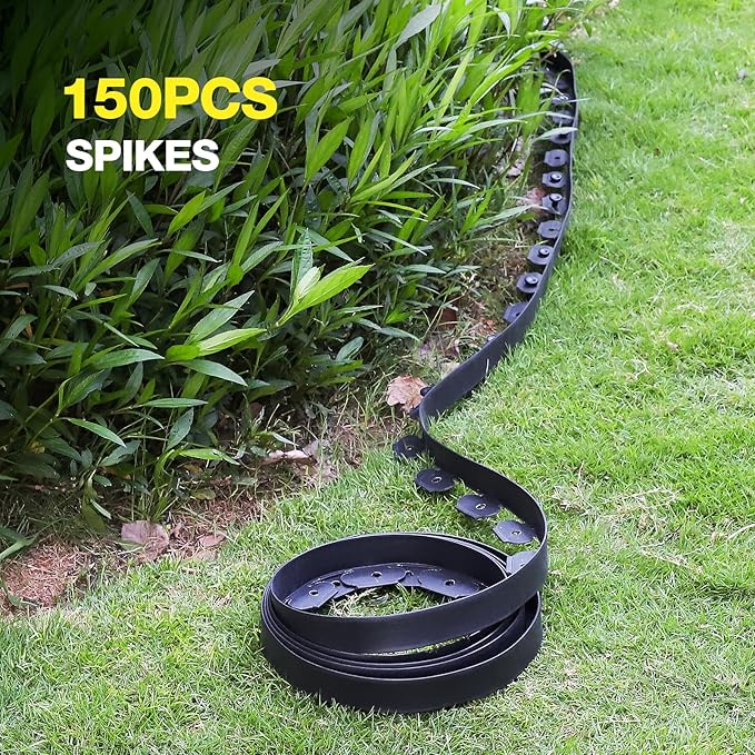 100ft,1.5in Tall Landscape Edging Kit with 150 Spikes, Not Digging Flexible Plastic Edge Border for Landscaping, Lawn, Garden, Flower Beds, Yard, Paver, Playground, Fence, Pathway,3pack, 33ft Each