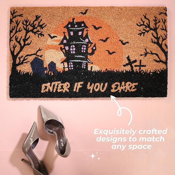 Folkulture Door Mat Outdoor | Eco Friendly Halloween Decor Door Mats for Front Door | 16" x 28" Welcome Matt or Doormat for Home Entrance | Durable & Anti Slip Coir Door Mats