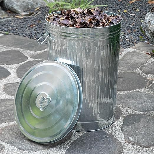 Gardenised Round Galvanized Steel, 26 Gallon Trash Can with Lid - Durable Metal Bucket for Backyard, Lawn, Garden and Yard Use - Weather-Resistant Garbage Can for Indoor and Outdoor, 28-inch